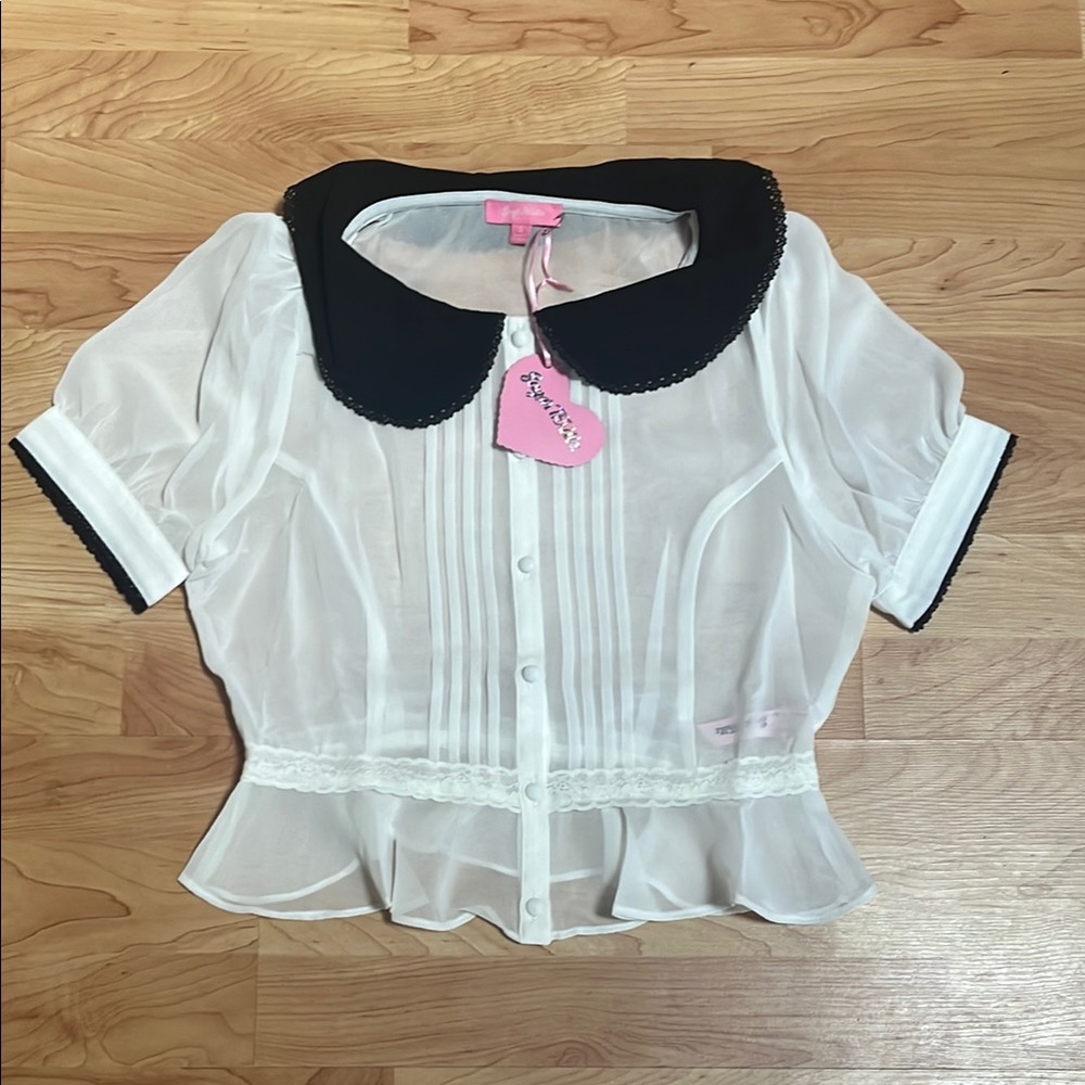 ‼️NWT‼️Dolls Kill X Sugar Thrillz Big Girls Don’t Cry Sheer Blouse Small - Picture 7 of 11